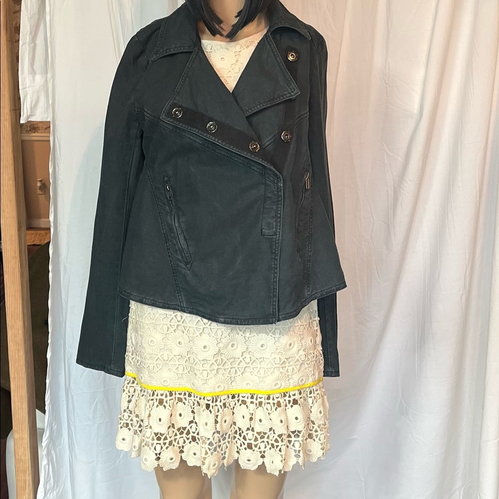 - Free People Rosewood Linen Moto Jacket Size XS black